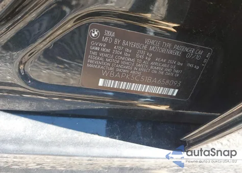 2011 BMW 328I xDrive из США, поврежденный, VIN WBAPK5C51BA658093